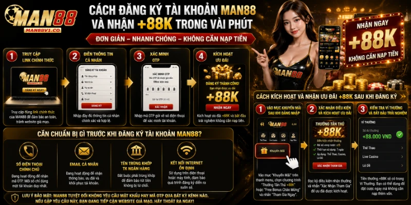 Cách đăng ký tài khoản MAN88 và nhận +88K trong vài phút là như thế nào?